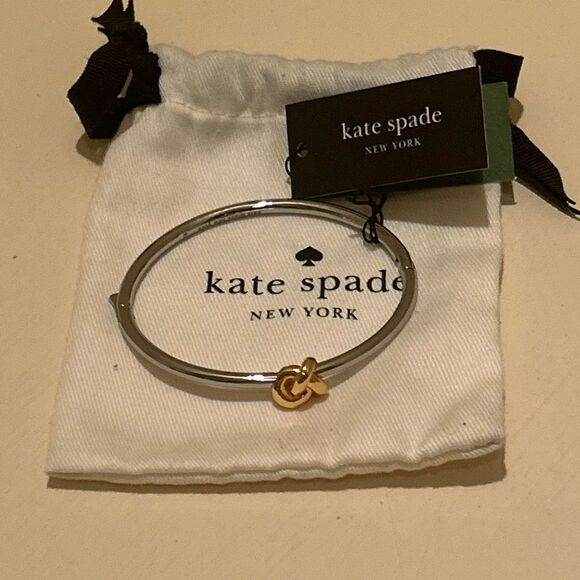 Kate Spade Two Tone Knot Hinge Bangle Bracelet Silver Gold Stackable Elegant NWT - Picture 5 of 6